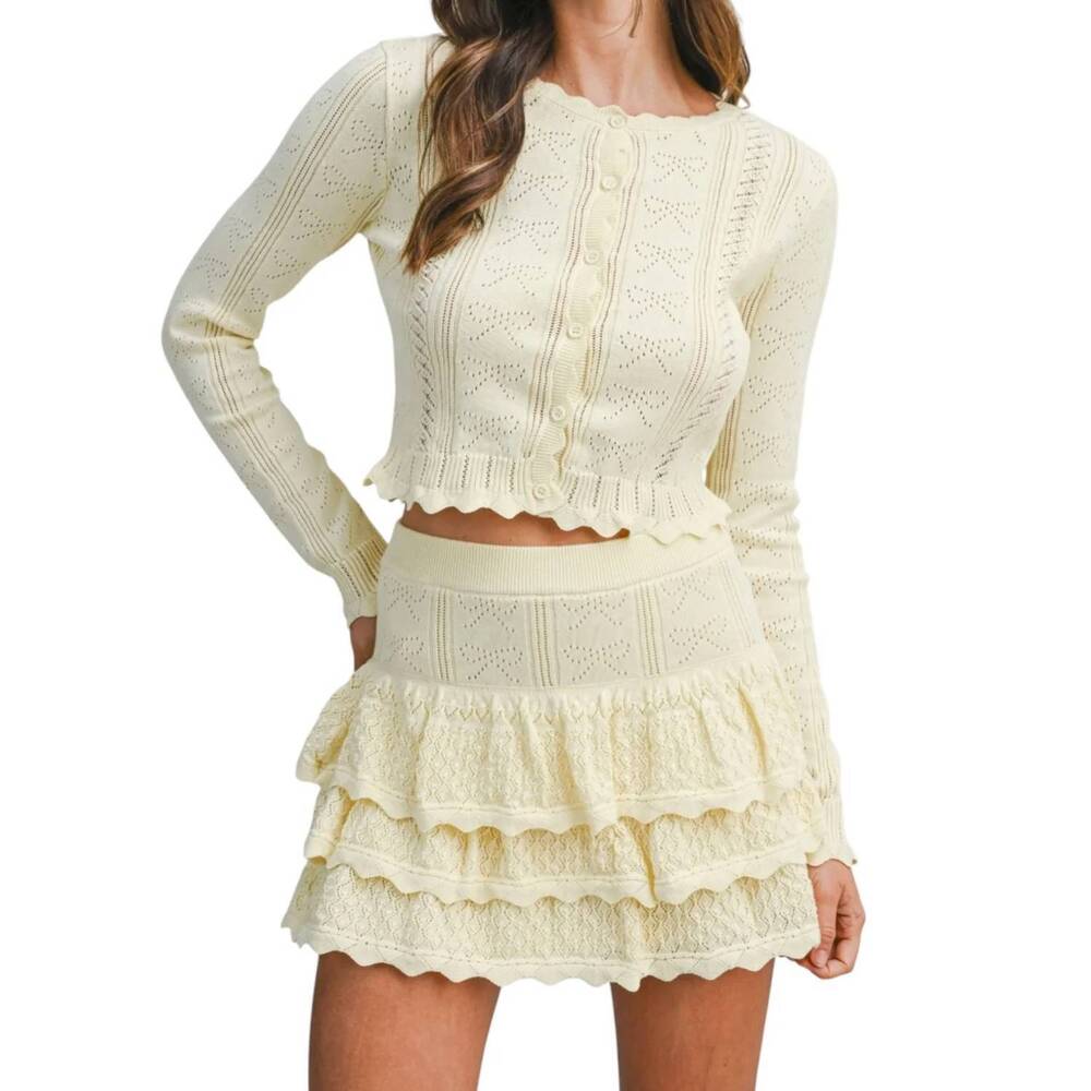 NEW MABLE bow knit cardigan skirt set in lemon
